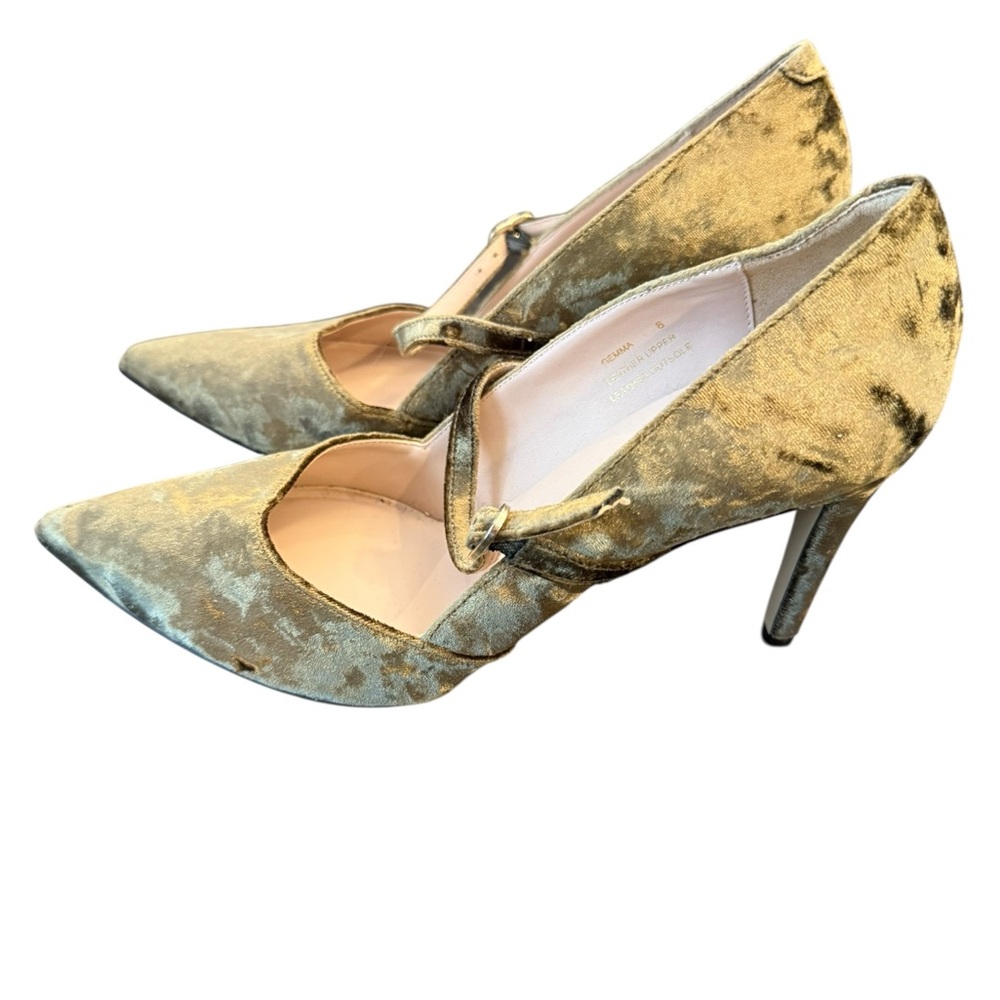 Women’s Bruno Magli Velvet Olive Green Heels Size 38 US 8 Made In Italy Leather